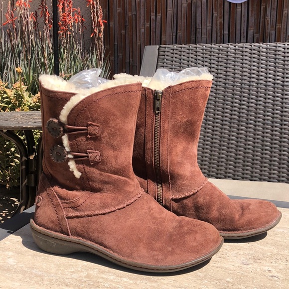 UGG Shoes - UGG Chocolate Kimbra Two-Button Zip Entry Boots